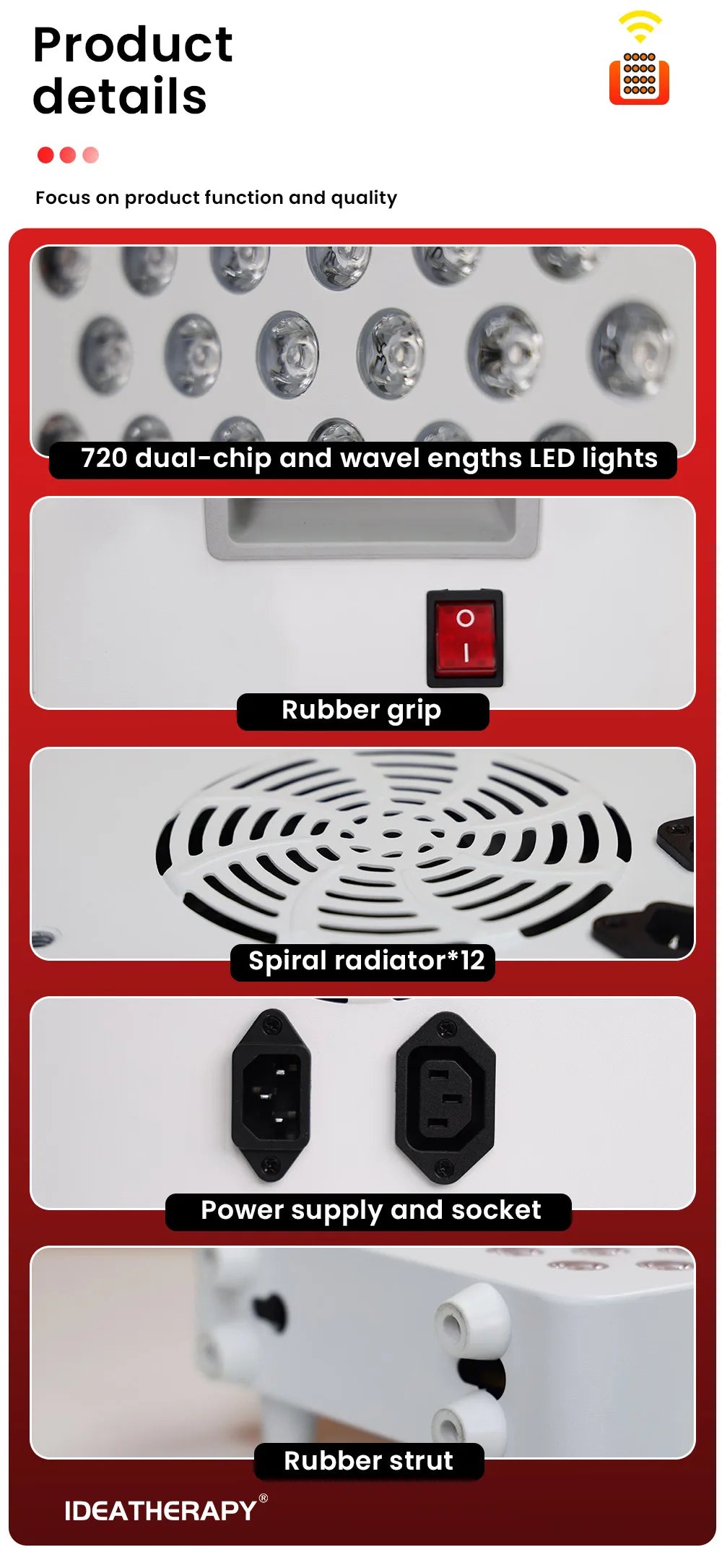 9 Wavelength LED Light Therapy APP Touch Screen Red Near Infrared Light 480, 590, 630,660, 670, 810, 830, 850,1060nm with stand