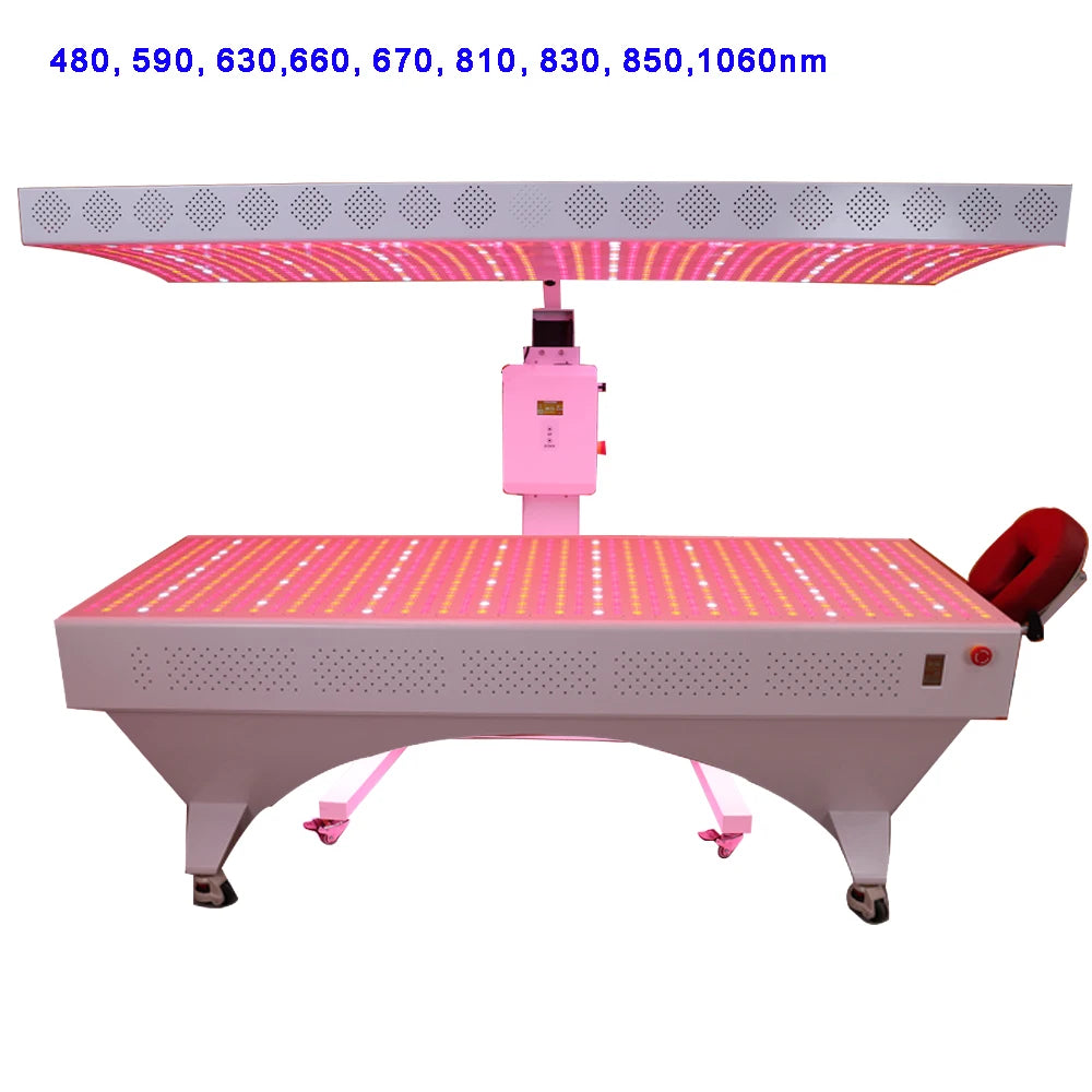 Horizontal 480,590,630,660, 670, 810, 830, 850,1060nm pain relief full body near infrared led red light therapy device panel bed