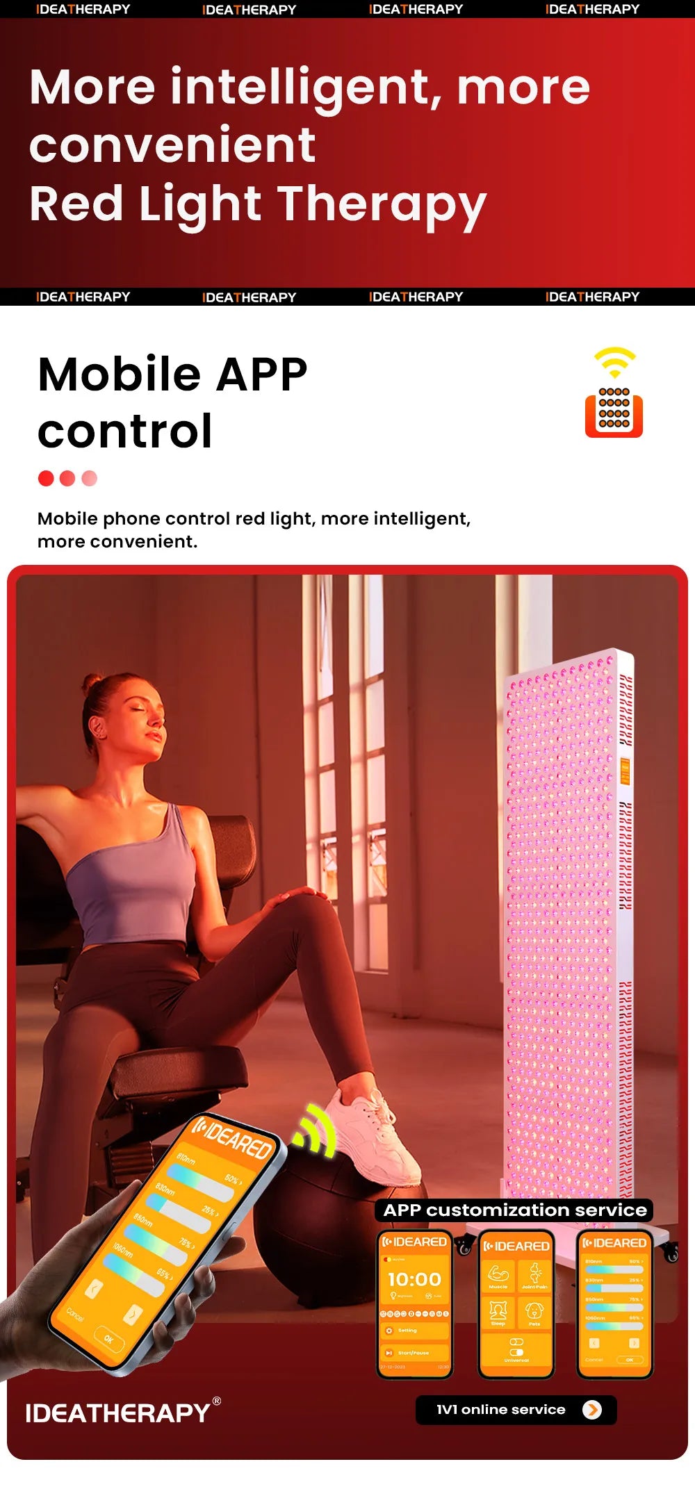 9 Wavelength LED Light Therapy APP Touch Screen Red Near Infrared Light 480, 590, 630,660, 670, 810, 830, 850,1060nm with stand